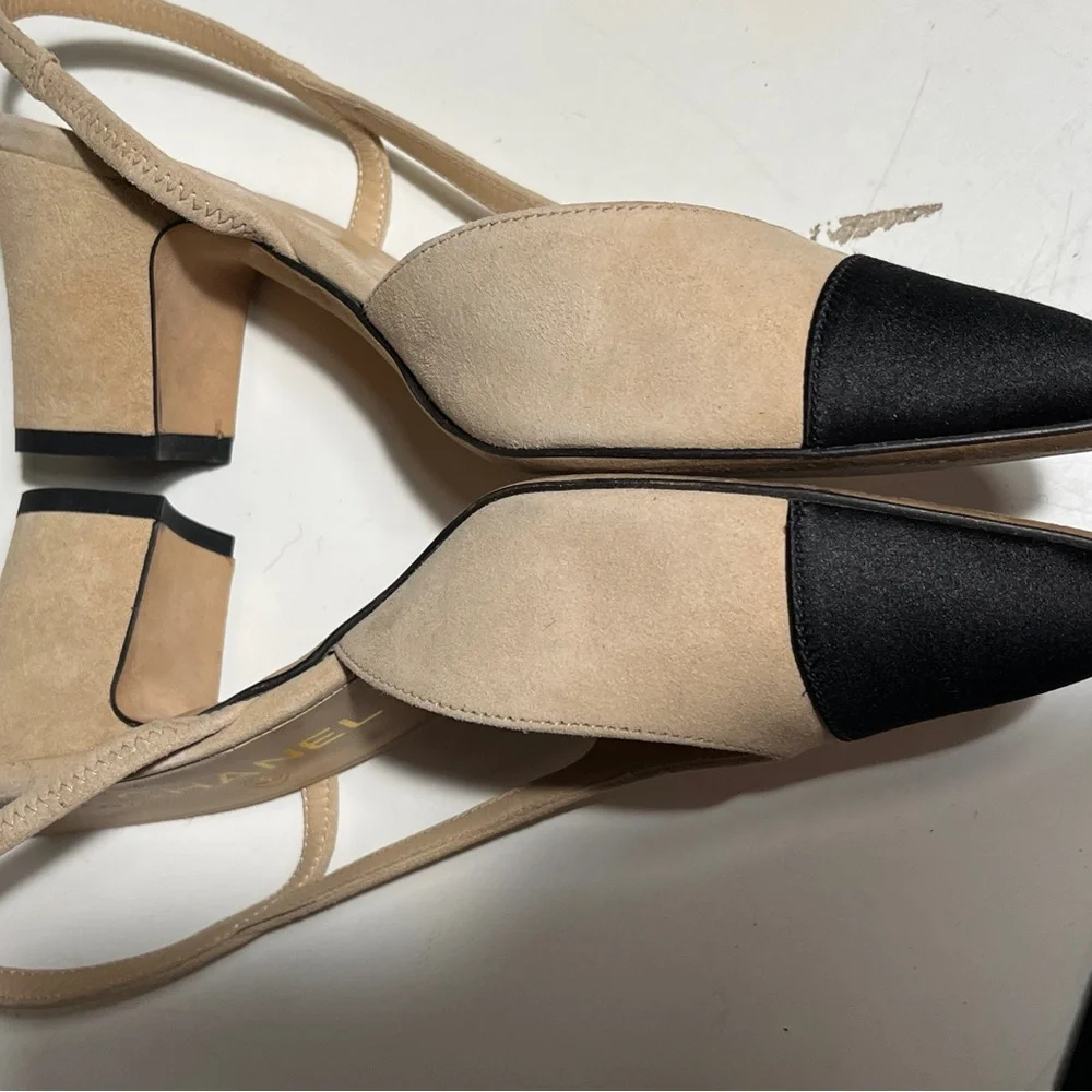 Chanel Beige and Black Women's Shoes slingbacks heels - Picture 3 of 11